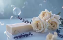 some soap and flowers on a table