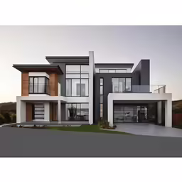 the front view of a modern home on an outdoor lot