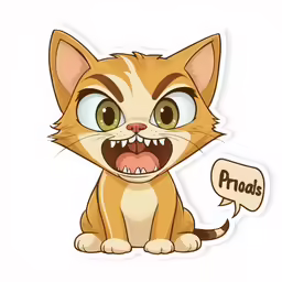 the sticker has a cat face with teeth on it
