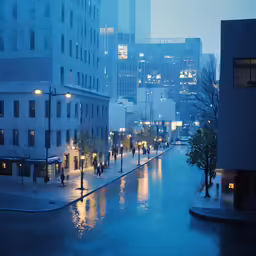 this is a street in a downtown city in the rain