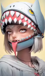 a cartoon of a woman with a helmet on that has spikes on it