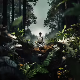 person sitting in the middle of a clearing in the woods