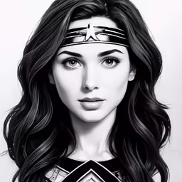 a girl with a black and white drawing of her