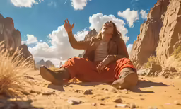 a person sitting on the ground near rocks
