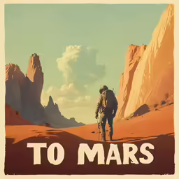 a person in an astronaut suit walking through the desert with a mountain background