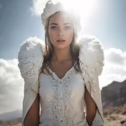 a woman is dressed up in a feathery shawl