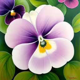 purple and white flower painting on a green background,a picture of purple and white flowers with green leaves