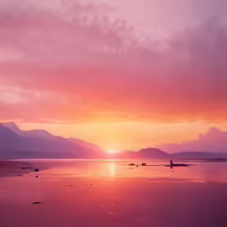 there is a sunset with boats in the water