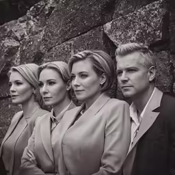 a group of people are standing together in front of a mountain