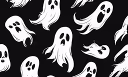 many ghost faces and heads with one glowing