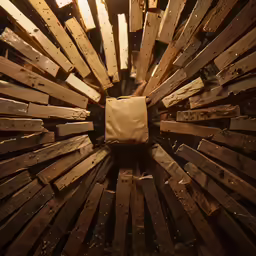 a close up of an abstractly made structure with wood slats