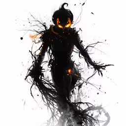 a painting of a creepy figure with glowing lights