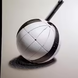 there is a 3d drawing of a ball and a baseball bat