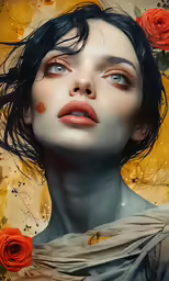an illustration shows a woman with flowers on her head