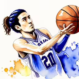a drawing of a man holding a basketball,a watercolor drawing of the new york bulls