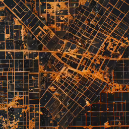 aerial view of an urban area with many roads and buildings