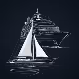 a white sailboat with a blue line of it