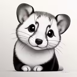 a pencil drawing of a small baby animal with big eyes