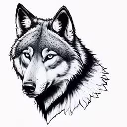 a black and white sketch of a wolf