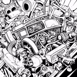 a drawing of the engine of a car