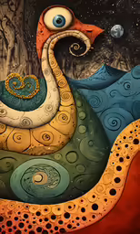 a painting of a duck with swirling swirls