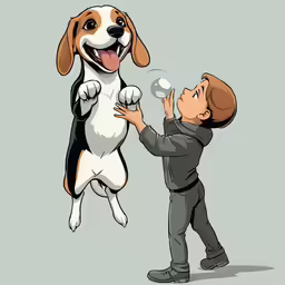 the boy is playing with the puppy