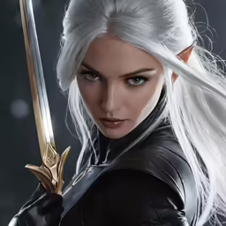 a beautiful blond woman holding a sword