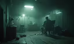 a man is sitting in an old fashioned room with some type of light on