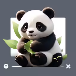 a panda bear sitting on top of a leaf