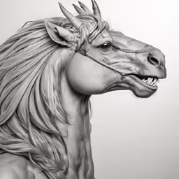 a horse that is wearing some kind of metal headpiece