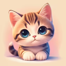 a painting of a kitten with big blue eyes