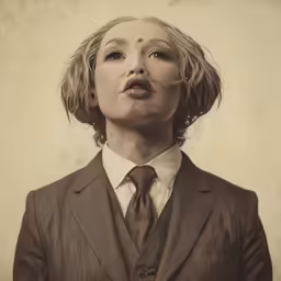 a woman wearing a suit and tie