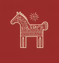 a horse painted in white on red paper