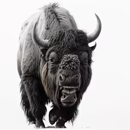a black buffalo standing on top of snow covered ground