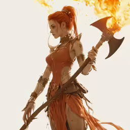 an image of a woman with fire and axe