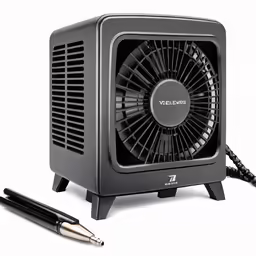 a desk fan and pen next to it