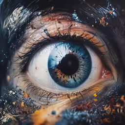 close - up of an eye with water splashing on it