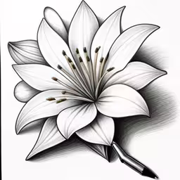 a drawing of a white lily on a paper,a drawing of a white flower with two petals