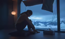 a woman is setting up a box on the floor