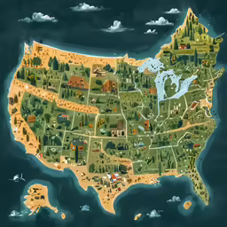 an illustrated map of the united states