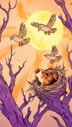 a bird is in a nest by some branches