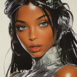 a beautiful woman in an artistic pose wearing a silver top