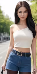 a woman in tight pants and high heels is posing for the camera