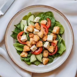 a white plate topped with lettuce and tomato salad