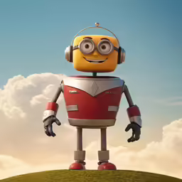 a cartoon image of a robot wearing headphones
