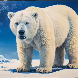 there is an adult polar bear standing in the snow