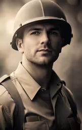 a man with a hard hat and brown shirt