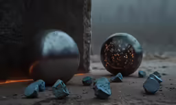 many different objects on a dirt surface