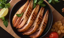 sliced meats are in a plate on a table