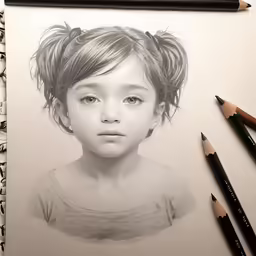 a child with the top half up and pencils on it